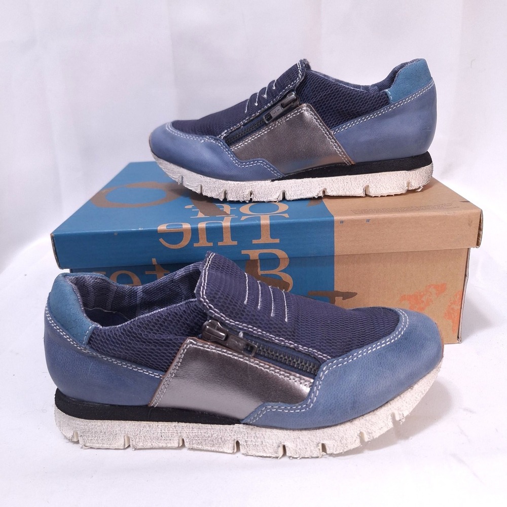 OTBT Sewell Leather Mesh Dual Side Zip Sneakers Womens 6.5 Metallic‎ Blue NWB